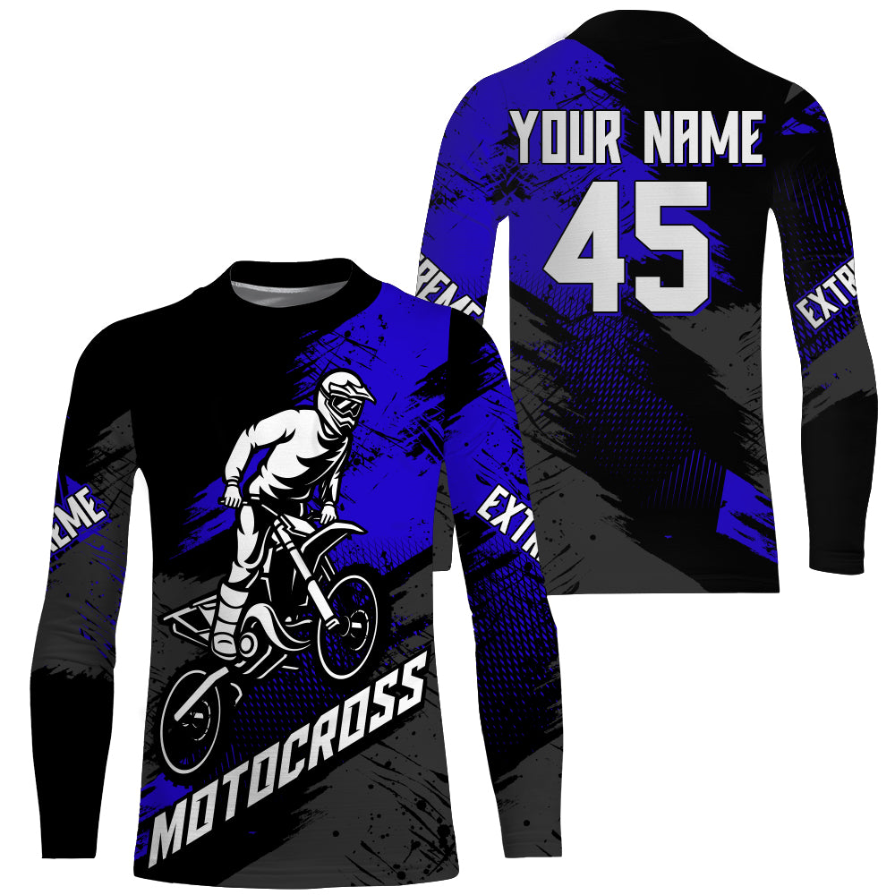 Personalized Motocross Jersey Youth Men Women UPF30+ Blue Dirt Bike Shirt MX Off-Road Motorcycle PDT549