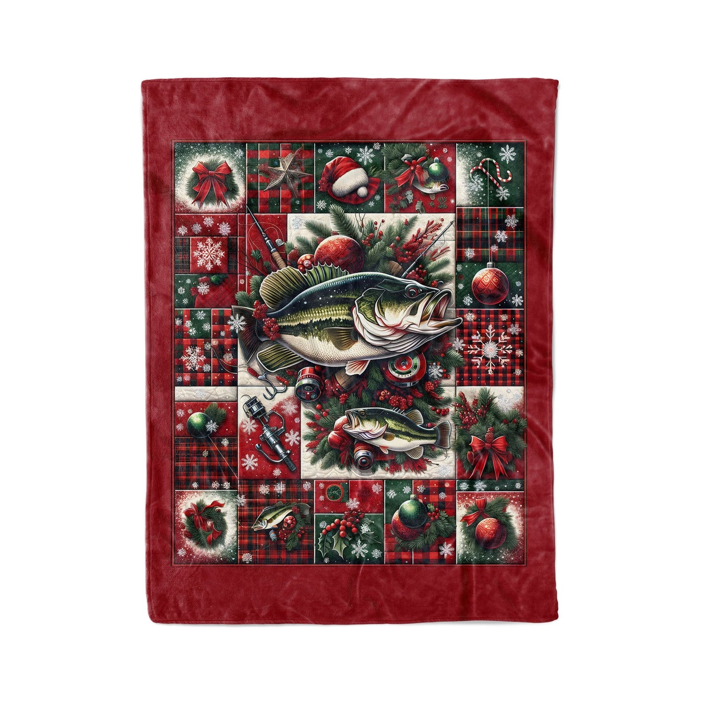 Christmas Largemouth Bass Fishing Fleece Blanket, Christmas Bass Fishing Gifts For Fisherman IPHW5670