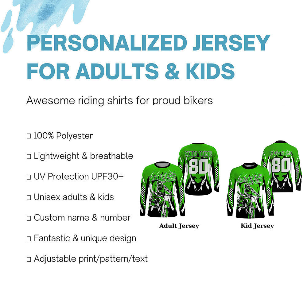 Green Motocross Off-Road Jersey UPF30+ Adult Youth Dirt Bike Shirt For Boys Racing Motorcycle PDT455