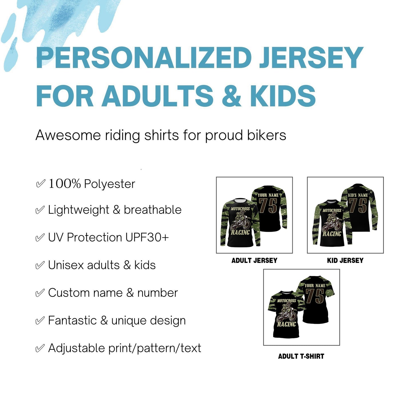 Adult&youth off-road jersey dirt bike custom UPF30+ motocross racing extreme camo motorcycle shirt PDT160