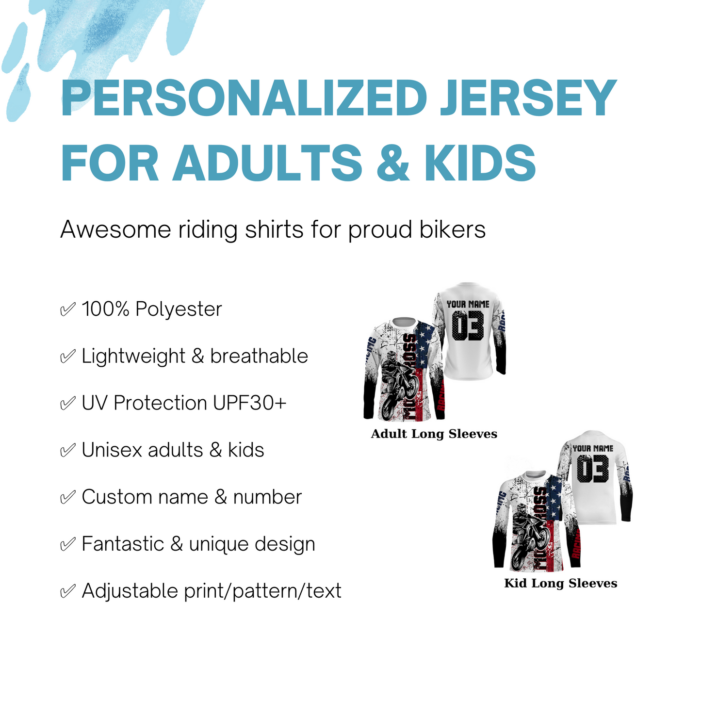 Patriotic Personalized Motocross Jersey UPF30+ American MX Racing Shirt Dirt Bike Off-road NMS1190