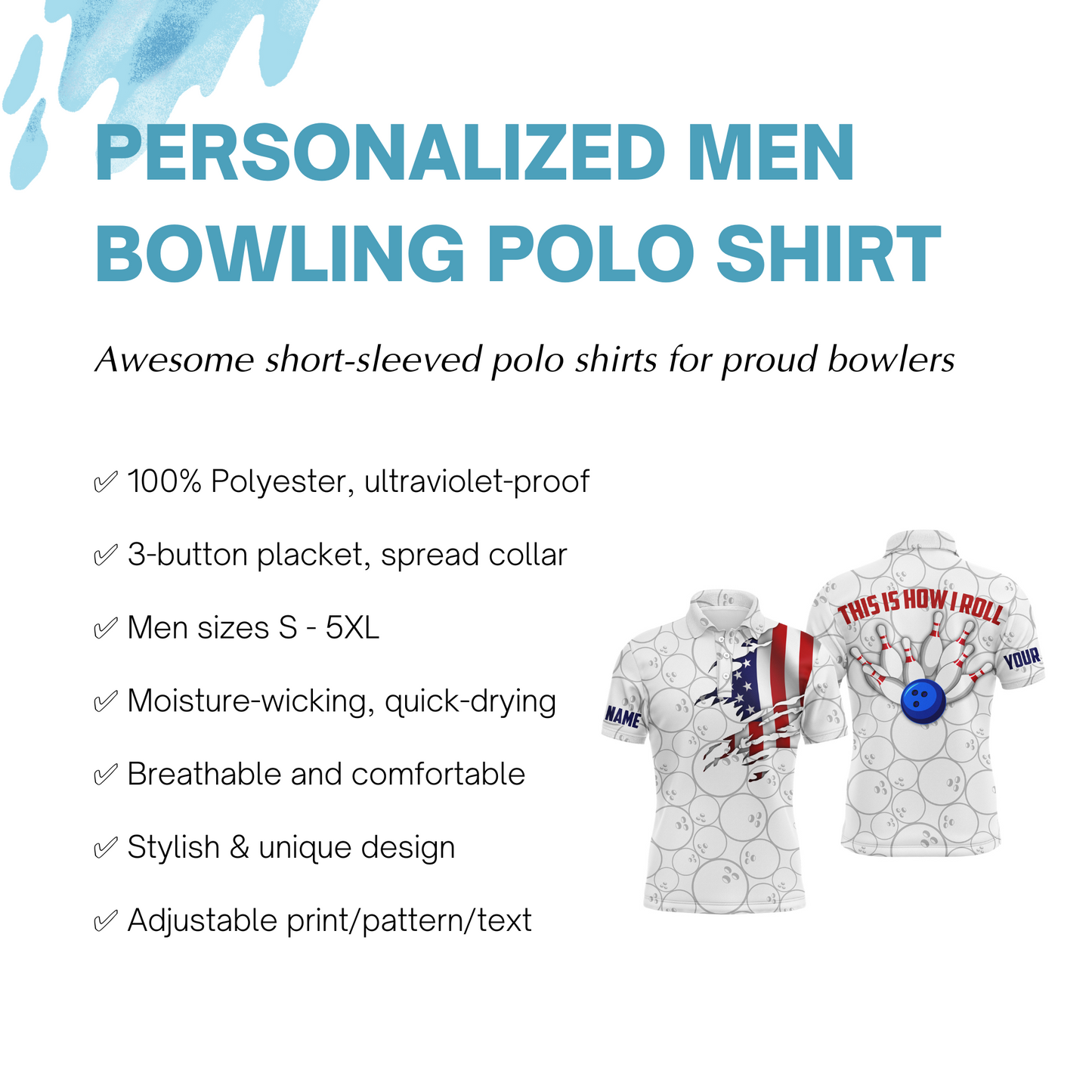 American Flag Polo Bowling Shirt for Men Bowlers, This Is How I Roll Funny Bowling Jersey NBP31