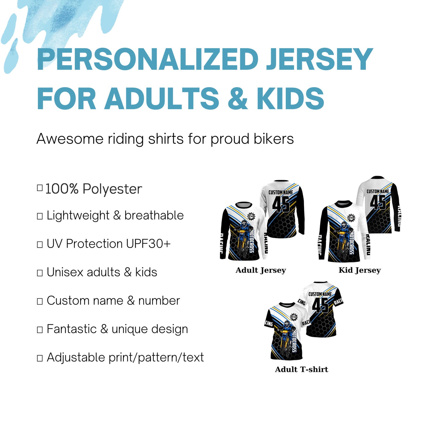 Men women kid dirt bike jersey custom Motocross extreme UPF30+ MX racing shirt motorcycle off-road PDT316