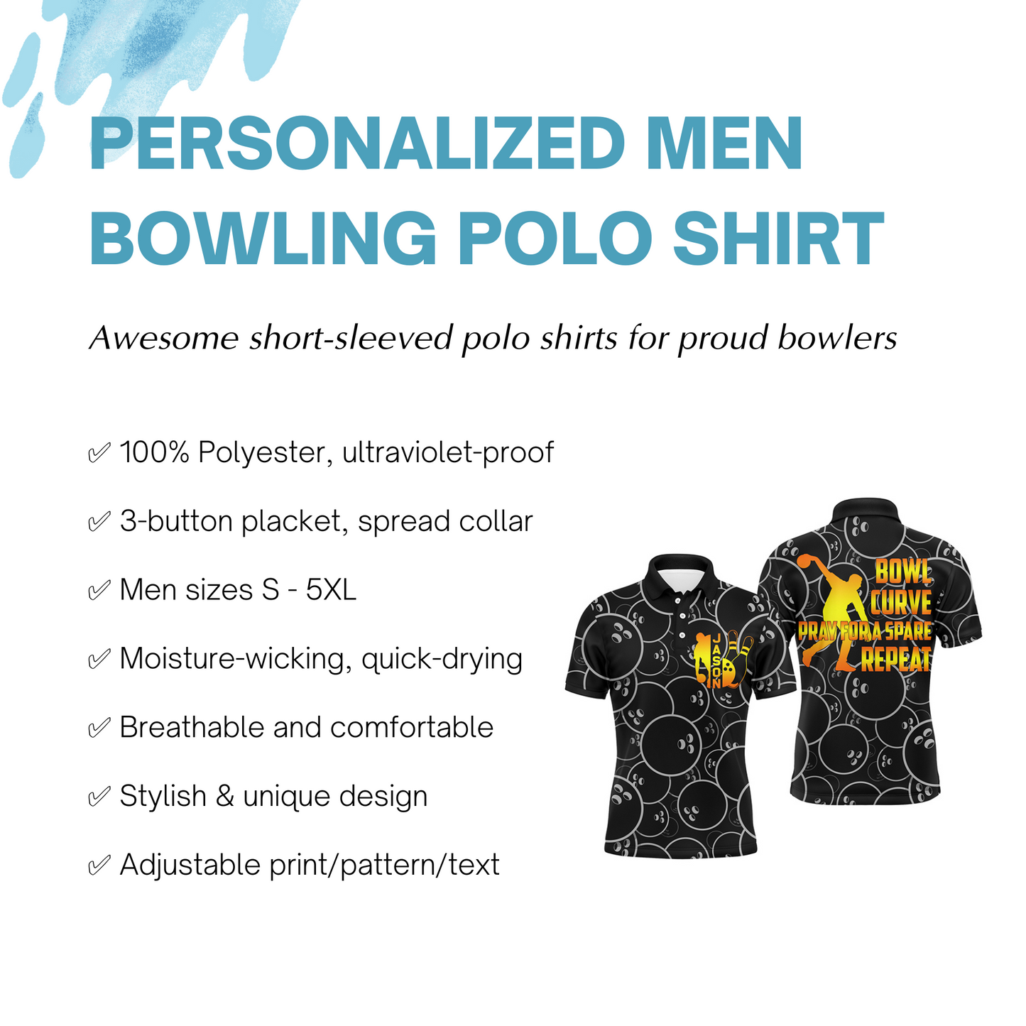Funny Men Polo Bowling Shirt, Bowl Curve Pray Repeat, Personalized Name Short Sleeves Bowlers Jersey NBP41