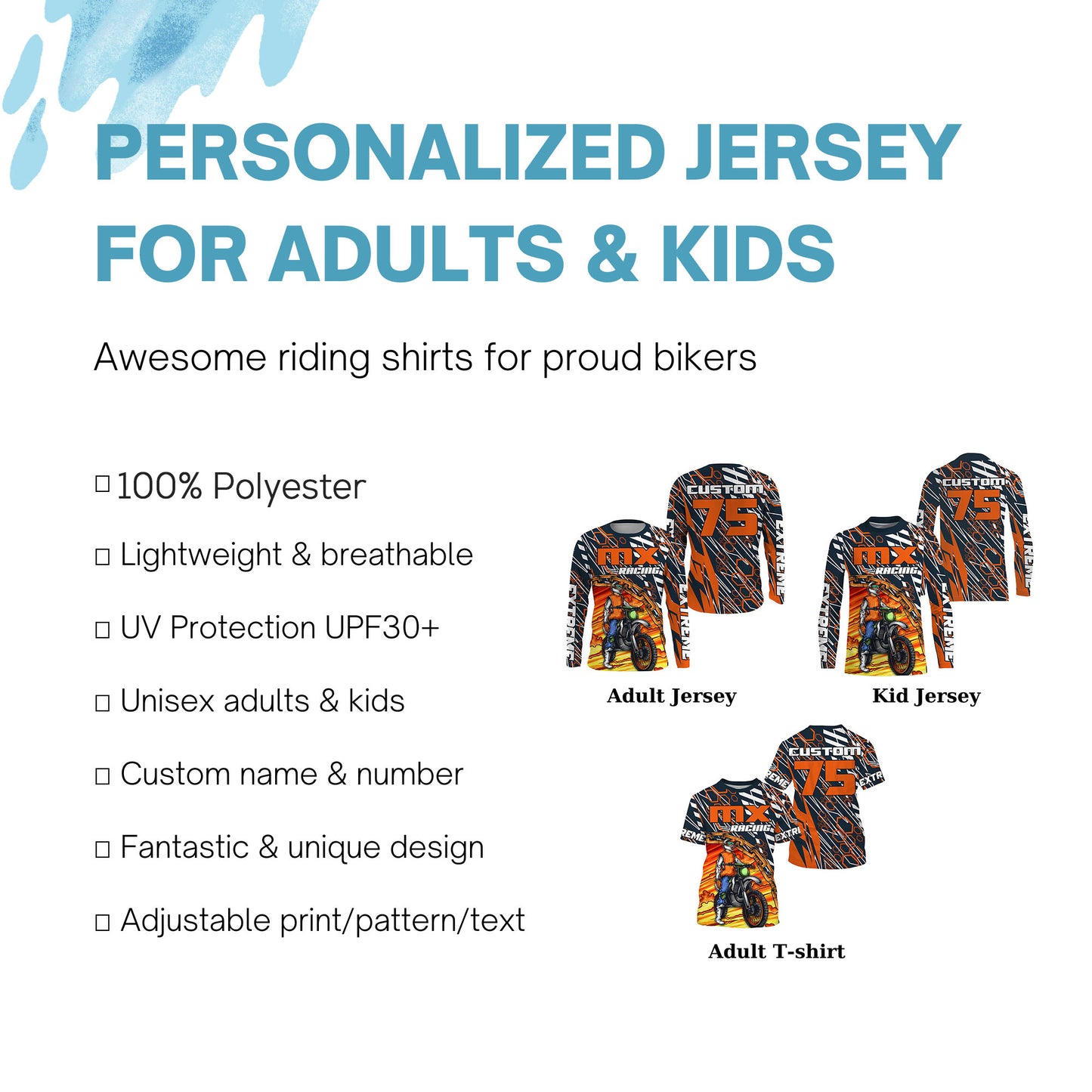 Adult youth jersey Motocross UPF30+ personalized MX dirt bike off-road extreme motorcycle shirt PDT212