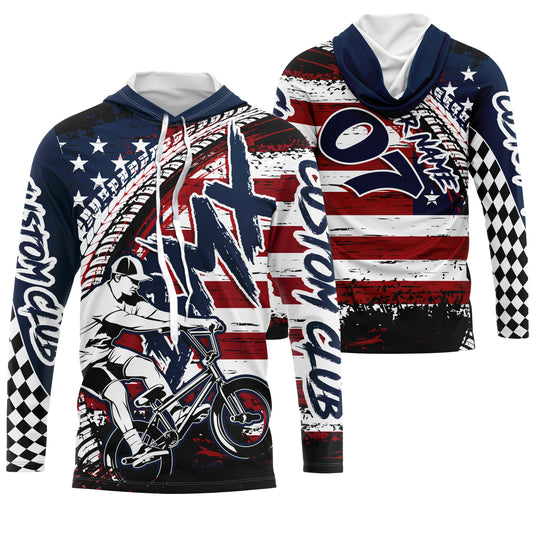 Personalized American adult kid BMX jersey UPF30+ Patriotic cycling shirt stunt riding racewear| SLC13
