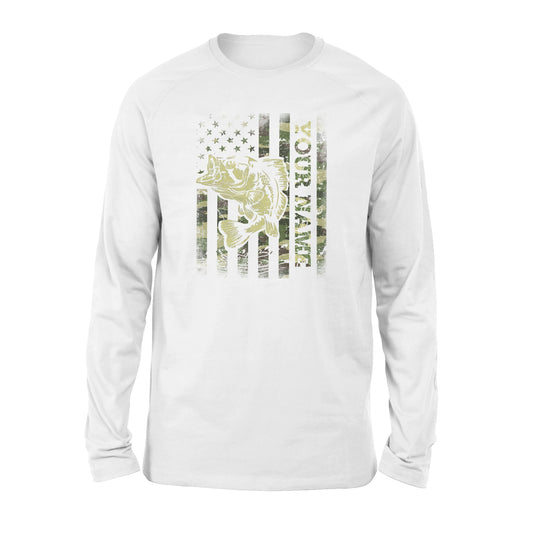 Largemouth bass fishing American flag green camo custom name fishing shirts D05 NQS1428 - Standard Long Sleeve