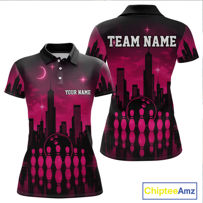 Pink Bowling Custom Women Bowling Shirt Polo & Quarter-Zip Bowling Team Jerseys HNT66