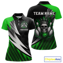 Load image into Gallery viewer, Green Skull Crown Bowling Custom Women Bowling Shirt Polo &amp; Quarter-Zip Bowling Team Jerseys HNT65