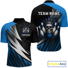 Load image into Gallery viewer, Blue Skull Crown Bowling Custom Men Bowling Shirt Polo &amp; Quarter-Zip Bowling Team Jerseys HNT65