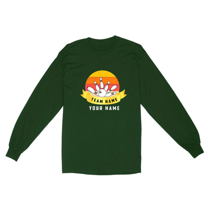 Custom Name and Team name Retro Bowling Ball Pins Unisex Standard Long Sleeve NQS8693