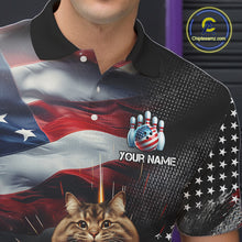 Load image into Gallery viewer, American Flag Funny Cat Bowling Shirt for Men Custom Bowling League Jersey Polo &amp; 1/4 Zip Shirt QZT807
