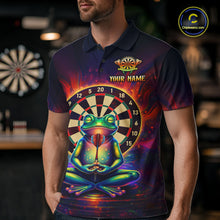 Load image into Gallery viewer, Custom Zen Frog Dart Shirts for Men Menditation Style Dart Jersey Polo &amp; 1/4Zip Dartboard Shirt DHT20