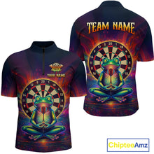 Load image into Gallery viewer, Custom Zen Frog Dart Shirts for Men Menditation Style Dart Jersey Polo &amp; 1/4Zip Dartboard Shirt DHT20