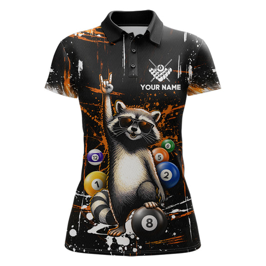 Custom Orange Funny Raccoon Billiard Shirt for Women 8 Ball Pool Billiard Jersey Polo & 1/4-Zip BHT5