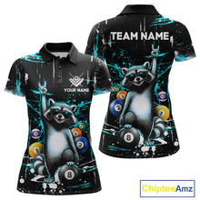 Load image into Gallery viewer, Custom Turquoise Funny Raccoon Billiard Shirt for Women 8 Ball Pool Billiard Jersey Polo &amp; 1/4-Zip BHT5