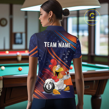 Funny Chicken Billiard Shirts for Women Custom 8 Ball Billiard Jersey Pool Shirt Polo & 1/4-Zip BHT6