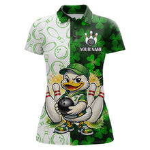 Load image into Gallery viewer, Custom Green Funny Duck Bowling Shirt for Women Lucky Clover St Patrick Day Bowling League QZT861