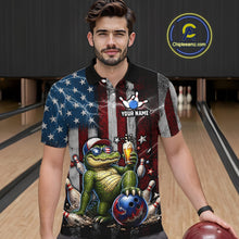 Load image into Gallery viewer, Custom American Flag Funny Beer Bowling Shirt for Men Patriotic Bowling Jersey Polo &amp; 1/4-Zip QZT1023