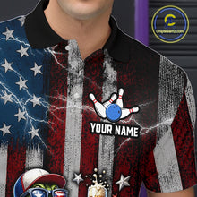 Load image into Gallery viewer, Custom American Flag Funny Beer Bowling Shirt for Men Patriotic Bowling Jersey Polo &amp; 1/4-Zip QZT1023