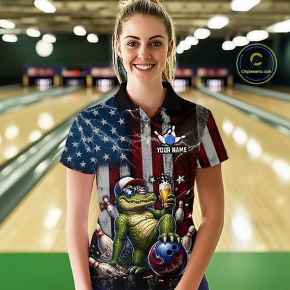 Custom American Flag Funny Beer Bowling Shirt for Women Patriotic Bowling League Jersey QZT1023
