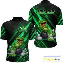Load image into Gallery viewer, Custom Green Funny Frog Bowling Shirt for Men Bowling Jersey Polo &amp; 1/4 Zip Bowling Outfit QZT1026