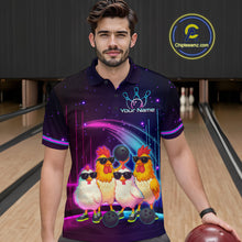 Load image into Gallery viewer, Neon Funny Family of Four Chicken Bowling Team Shirt for Men Bowling League Jersey QZT787