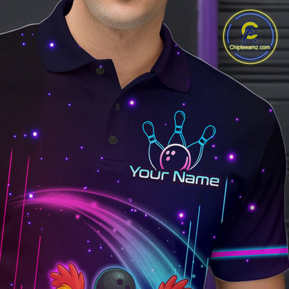 Neon Funny Family of Four Chicken Bowling Team Shirt for Men Bowling League Jersey QZT787