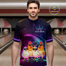 Load image into Gallery viewer, Neon Funny Family of Four Chicken Bowling Team Shirt for Men Bowling League Jersey QZT787