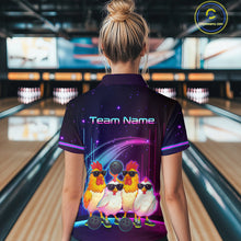 Load image into Gallery viewer, Neon Funny Family of Four Chicken Bowling Team Shirt for Women Bowling League Jersey QZT787