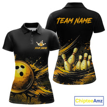 Load image into Gallery viewer, Custom Black &amp; Gold Bowling Shirt for Women Bowling Team Jersey Bowling Outfit Polo &amp; Quarter-Zip QZT988