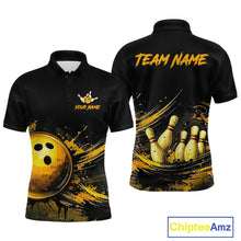 Load image into Gallery viewer, Custom Black &amp; Gold Bowling Shirt for Men Bowling Team Jersey Bowling Outfit Polo &amp; Quarter-Zip QZT988