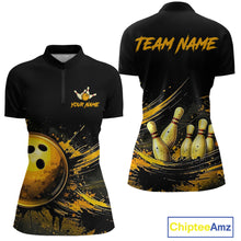 Load image into Gallery viewer, Custom Black &amp; Gold Bowling Shirt for Women Bowling Team Jersey Bowling Outfit Polo &amp; Quarter-Zip QZT988