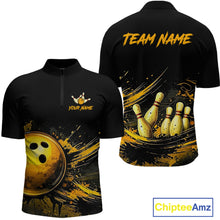 Load image into Gallery viewer, Custom Black &amp; Gold Bowling Shirt for Men Bowling Team Jersey Bowling Outfit Polo &amp; Quarter-Zip QZT988