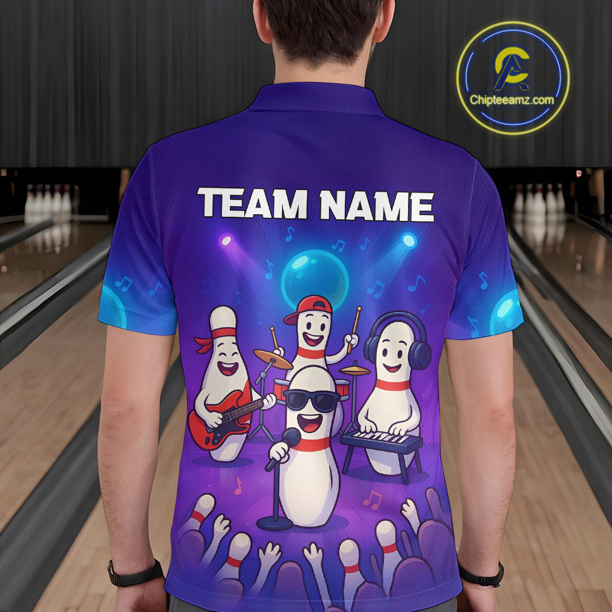 Custom Funny Bowling Pins Music Shirt Neon Bowling Jersey for Men Polo & 1/4 Zip Bowling Outfit QZT788