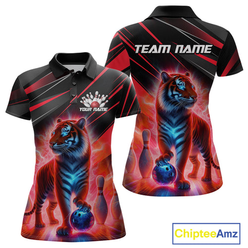 Red Tiger Bowling Team Shirt Custom Bowling League Jersey for Women Bowling Outfit Polo & 1/4 Zip QZT773