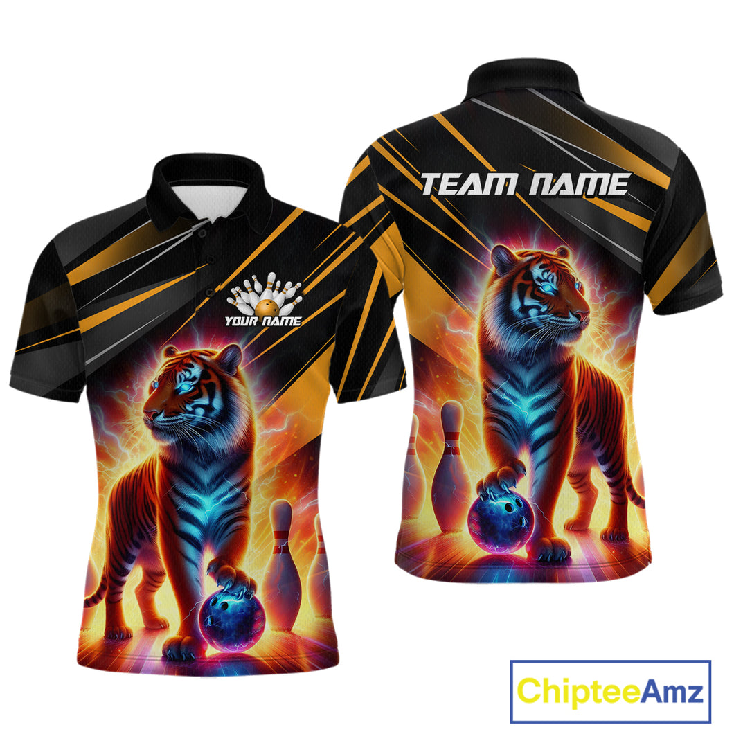 Orange Tiger Bowling Team Shirt Custom Bowling League Jersey for Men Bowling Outfit Polo & 1/4 Zip QZT773