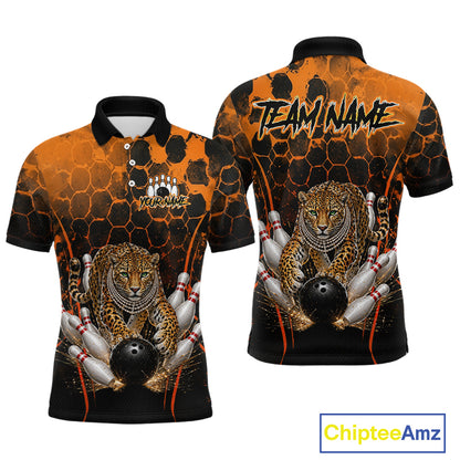 Orange Diomond Leopard Bowling Shirt for Men Custom Bowling Jersey Polo & Quarter-Zip QZT1028