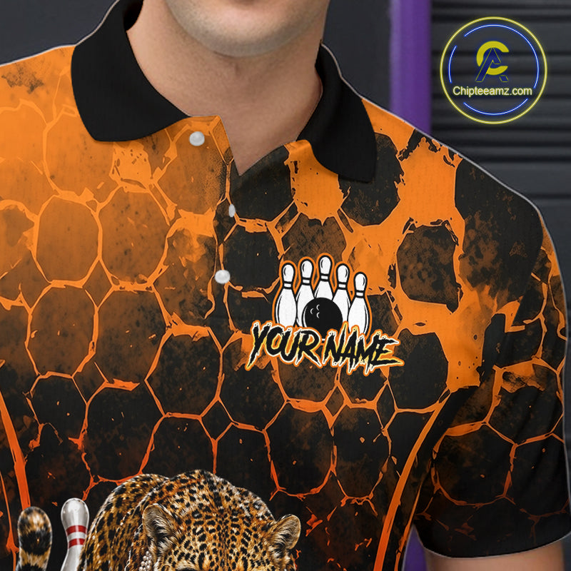 Orange Diomond Leopard Bowling Shirt for Men Custom Bowling Jersey Polo & Quarter-Zip QZT1028