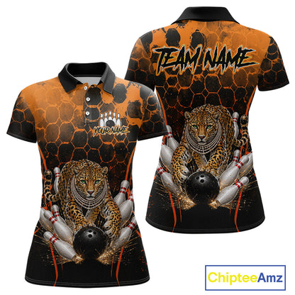 Orange Diomond Leopard Bowling Shirt for Women Custom Bowling Jersey Polo & Quarter-Zip QZT1028