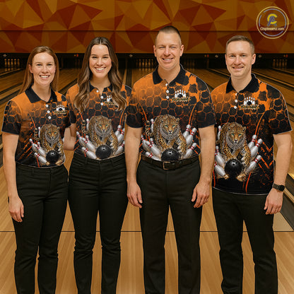 Orange Diomond Leopard Bowling Shirt for Men Custom Bowling Jersey Polo & Quarter-Zip QZT1028