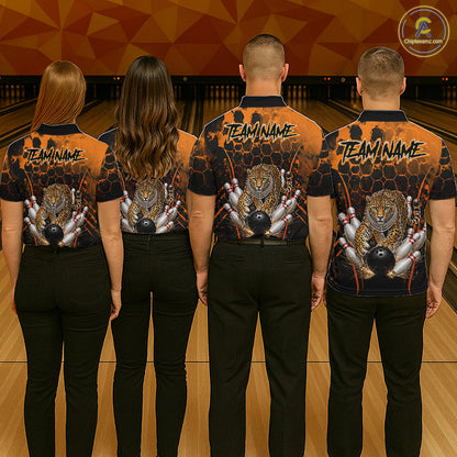 Orange Diomond Leopard Bowling Shirt for Men Custom Bowling Jersey Polo & Quarter-Zip QZT1028
