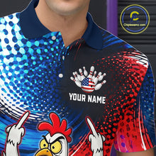 Load image into Gallery viewer, Custom American Flag Chicken Bowling Shirt for Men Patriotic Bowling Jersey Polo &amp; Quarter-Zip QZT1031