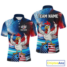 Load image into Gallery viewer, Custom American Flag Chicken Bowling Shirt for Men Patriotic Bowling Jersey Polo &amp; Quarter-Zip QZT1031