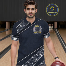 Load image into Gallery viewer, Custom Navy Bowling Shirts with Rhinestones for Men King Bowling Polo &amp; Quarter-Zip Bowling Outfit QZT922