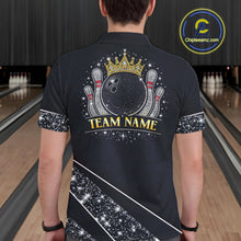 Load image into Gallery viewer, Custom Navy Bowling Shirts with Rhinestones for Men King Bowling Polo &amp; Quarter-Zip Bowling Outfit QZT922