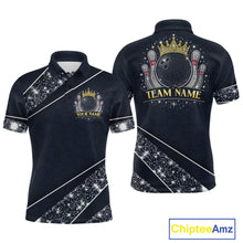 Load image into Gallery viewer, Custom Navy Bowling Shirts with Rhinestones for Men King Bowling Polo &amp; Quarter-Zip Bowling Outfit QZT922