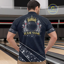Load image into Gallery viewer, Custom Navy Bowling Shirts with Rhinestones for Men King Bowling Polo &amp; Quarter-Zip Bowling Outfit QZT922