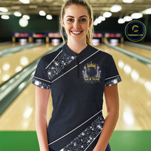 Load image into Gallery viewer, Custom Navy Bowling Shirts with Rhinestones for Women King Bowling Polo &amp; Quarter-Zip Bowling Outfit QZT922