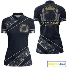Load image into Gallery viewer, Custom Navy Bowling Shirts with Rhinestones for Women King Bowling Polo &amp; Quarter-Zip Bowling Outfit QZT922
